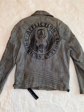 Affliction Black Premium Limited Edition #1092 Moto Jacket 2XL Gray